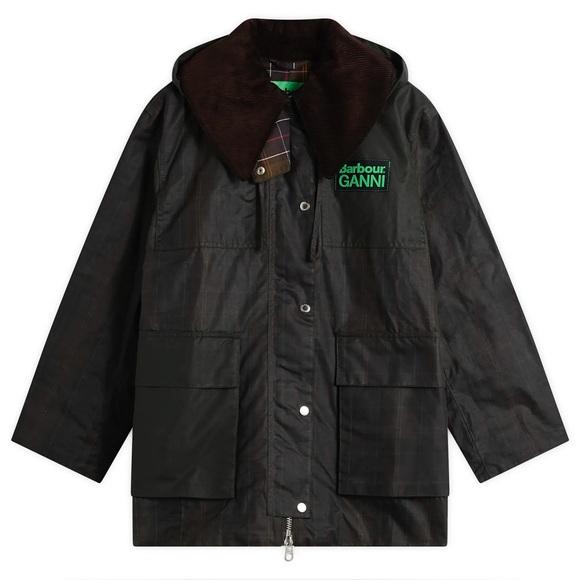 Barbour Jackets & Blazers - BARBOUR X GANNI HOODED WAX COAT IN CLASSIC TARTAN